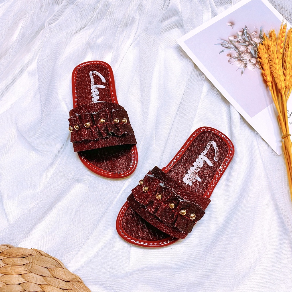Dép quai ngang nhún bèo kim tuyến lấp lánh cho bé gái cực đẹp - TT420