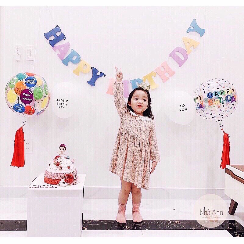 (Tặng kèm tua rua) Bóng 4D đa sắc in chữ Happy Birthday trang trí sinh nhật, decor