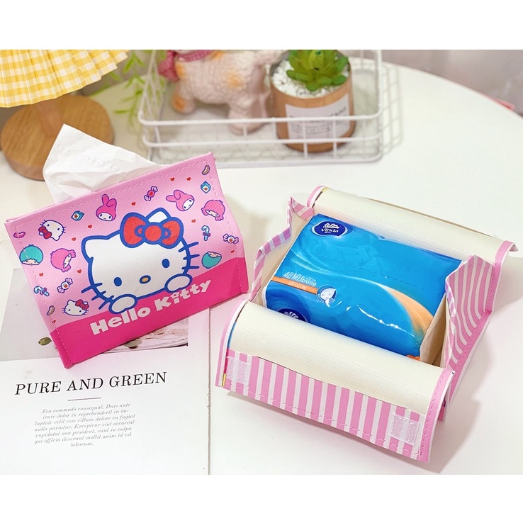 Hộp đựng khăn giấy XIAODUOJIAJU bằng da PU in hình mèo Kitty dễ thương đa năng 365