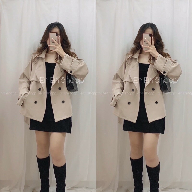 [Ảnh thật/video] Áo mangto nữ dáng ngắn kèm đai/ áo khoác măng tô Quảng Châu loại 1