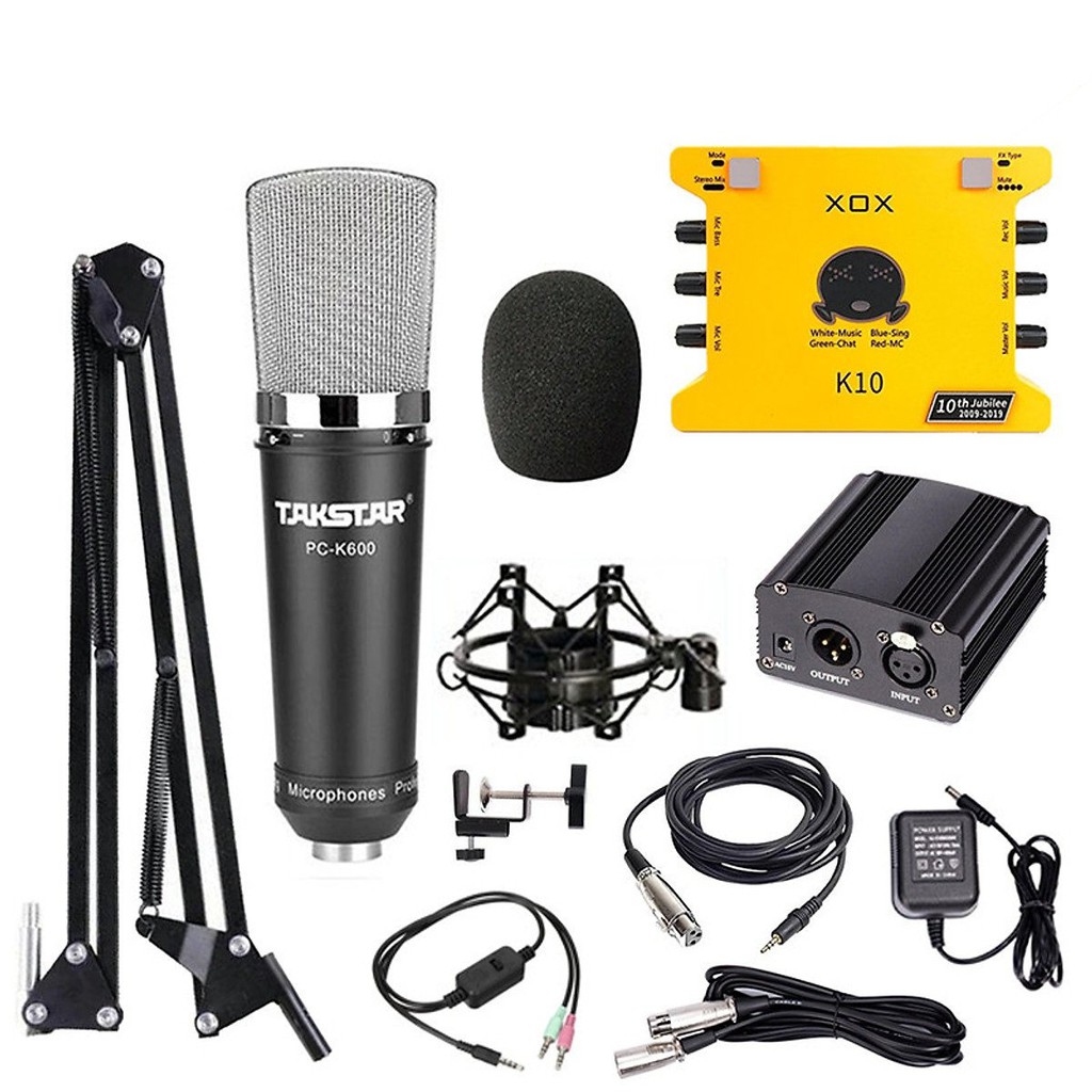 [Tặng full kiện + nguồn 48v] Combo livestream thu âm karaoke cao cấp micro K600 sound card XOX K10 Jubilee bảo hành 12t