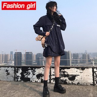 Áo Sơ Mi Tay Dài Dáng Rộng + Chân Váy Chữ a Lưng Cao Thời Trang Cho Nữ