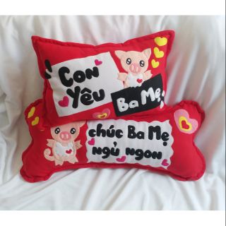 Cặp gối nằm và gối ôm handmade heo con yêu ba mẹ