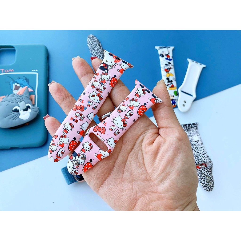 Dây Apple Watch mẫu cao su họa tiết Mickey, Hello Kitty