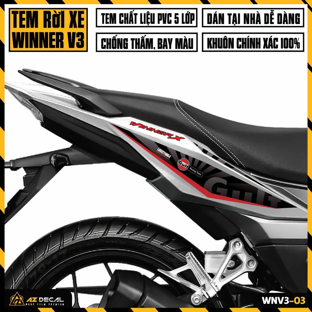 Tem Rời Winner V3 Mẫu Liberty Walk | WNV3-03 | Decal Chế Dán Xe Winner X 2022 Đen Đỏ Xám Trắng, Khuôn Chính Xác