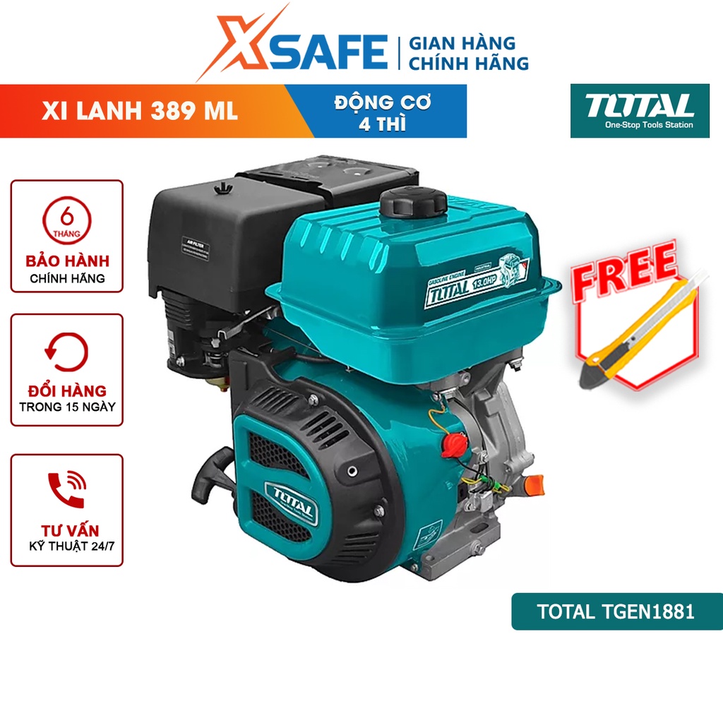 Động cơ nổ dùng xăng TOTAL TGEN1881 4 thì, OHV, đầu ra tối đa 13HP, có hệ thống làm mát bằng quạt gió