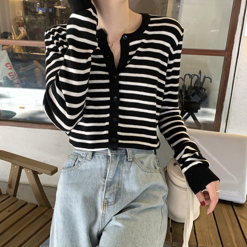 Áo Khoác Cardigan Dệt Kim Tay Dài Họa Tiết Sọc Ngang Thời Trang Hàn Quốc Cho Nữ Có 6 Màu Lựa Chọn Xiaozhainv | BigBuy360 - bigbuy360.vn