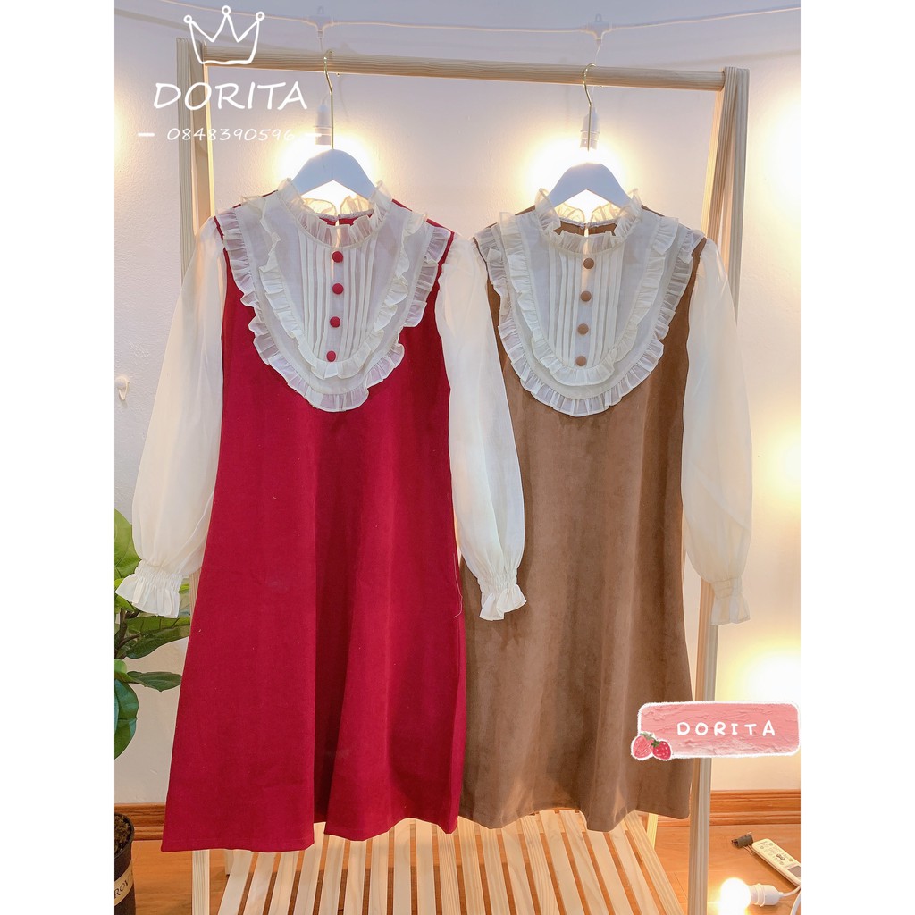 [Ảnh thật/Video Váy nhung viền bèo, Váy đỏ nhung - Dorita Boutique | BigBuy360 - bigbuy360.vn