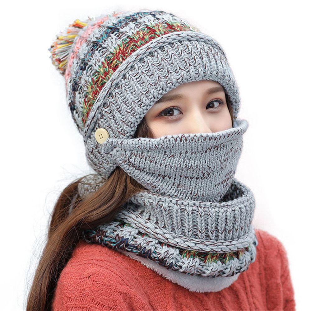 Set Mũ beanie Và Khăn Choàng Cổ Phối Bóng Lông Ấm Áp Cho Nữ
