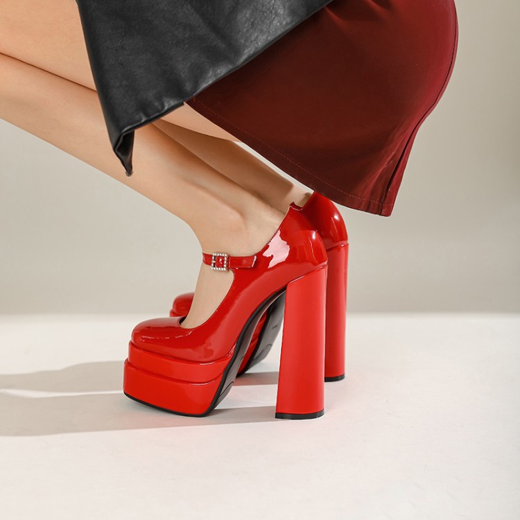 Giày Cao Gót Da Bóng Mũi Vuông Đế Dày Thời Trang Xuân Hè Hàn Quốc Cho Nữ Size 34-43 2022 14.5cm