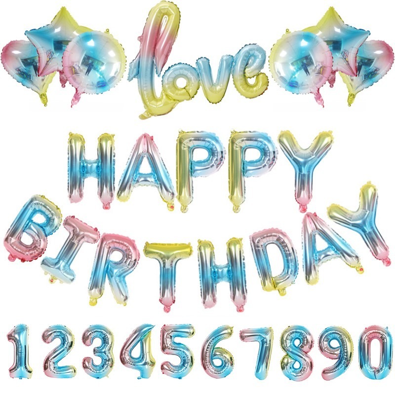 Bong bóng tráng nhôm hình chữ Happy Birthday 1 màu sắc tuyến tính