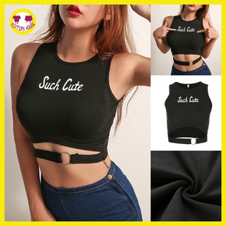 Áo ba lỗ đen khoen choker kèm đai bụng