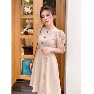 VÁY ĐẦM XÒE TAY PHỒNG ĐÍNH NÚT THANH LỊCH THỜI TRANG THIẾT KẾ VESTA DN03