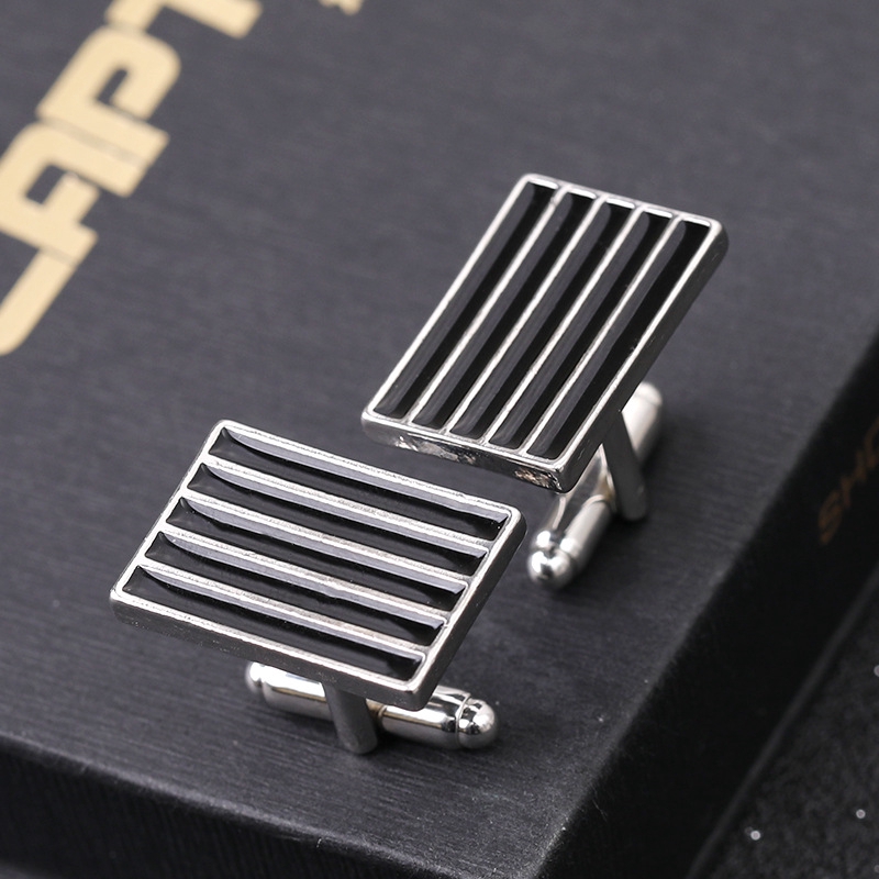 EFAN Fashion Men's French Business Shirts Black Stripes Tie Clips Cufflinks Accessories B1240