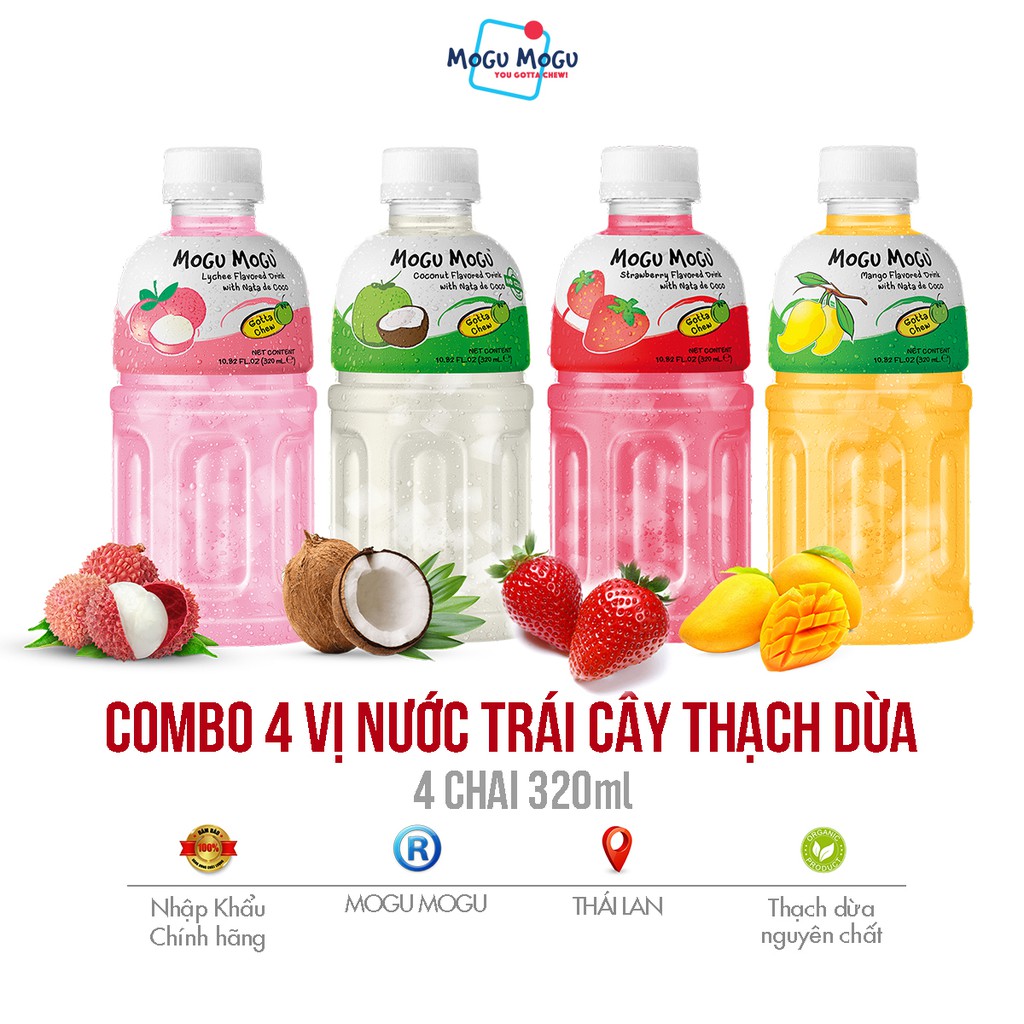 Combo 4 Chai Nước Thạch Dừa MOGU MOGU - 4 Vị