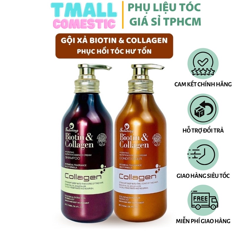 Dầu Gội Dầu Xả BIOTIN COLLAGEN SALUTING 750ML X2 Chăm sóc tóc siêu phục hồi tóc hư tổn | TMALL COSMETIC
