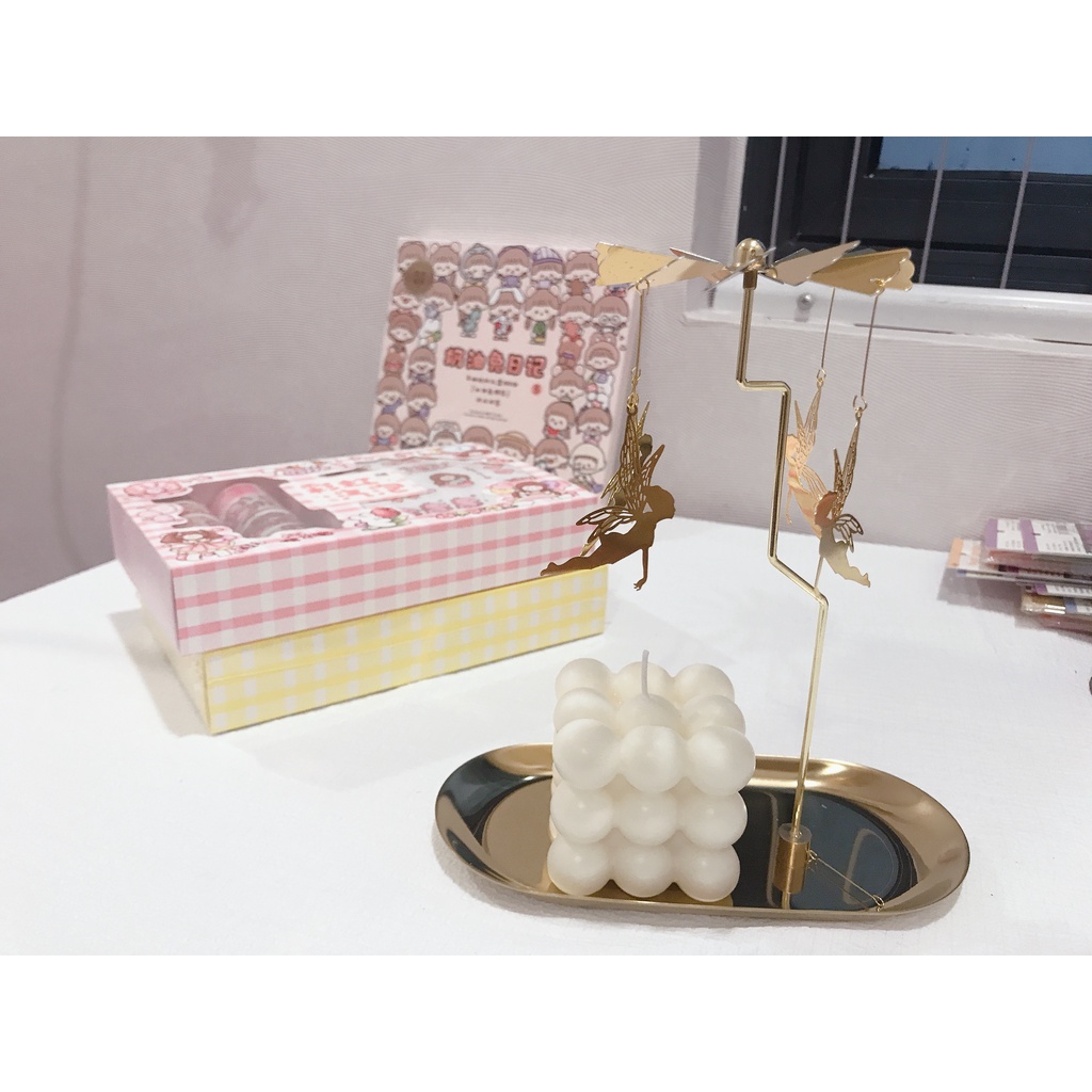 Set Khay Đựng Nến Chong Chóng, Giá Để Nến xoay màu vàng ánh kim sang trọng -Quà Valentine