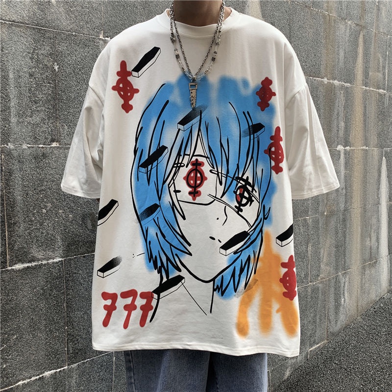 Áo Thun Tay Ngắn Dáng Rộng Cỡ Lớn In Hình Hà Mã Anime Kiểu Đường Phố Cá Tính Cho Nam Và Nữ
