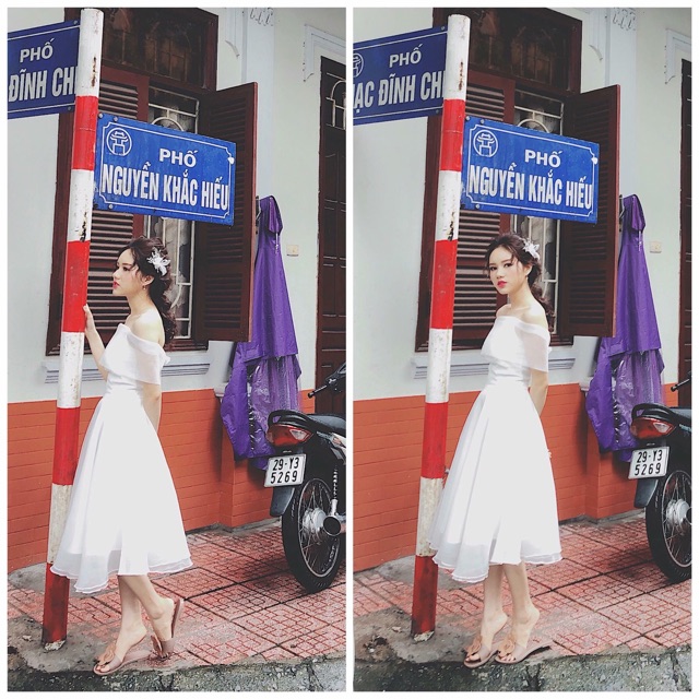 ( ẢNH THẬT SHOP CHỤP ) Váy Chụp Ảnh Cưới 👗 Váy Đón Tiệc - Váy Trễ Vai - Váy ngang vai - Váy Trắng Hở Vai