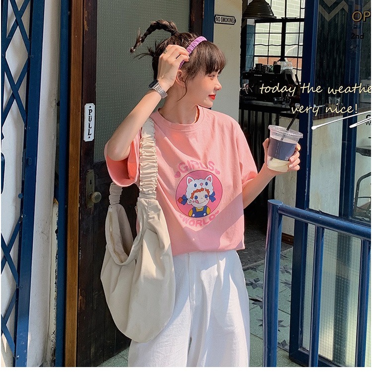 Áo Thun Ngắn Tay Dáng Rộng In Họa Tiết Cá Tính Trẻ Trung