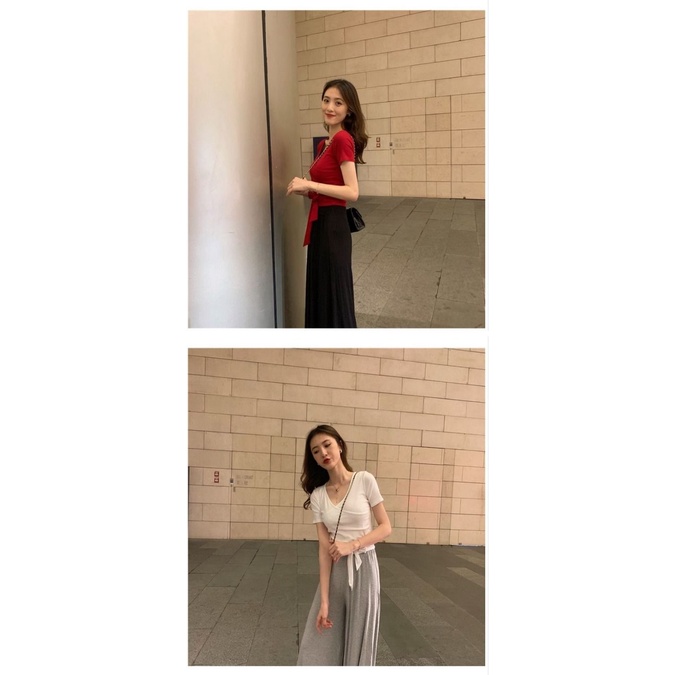 Áo Thun Tay Ngắn Cổ Chữ V Dáng Ôm Thời Trang Mùa Hè Quyến Rũ Cho Nữ