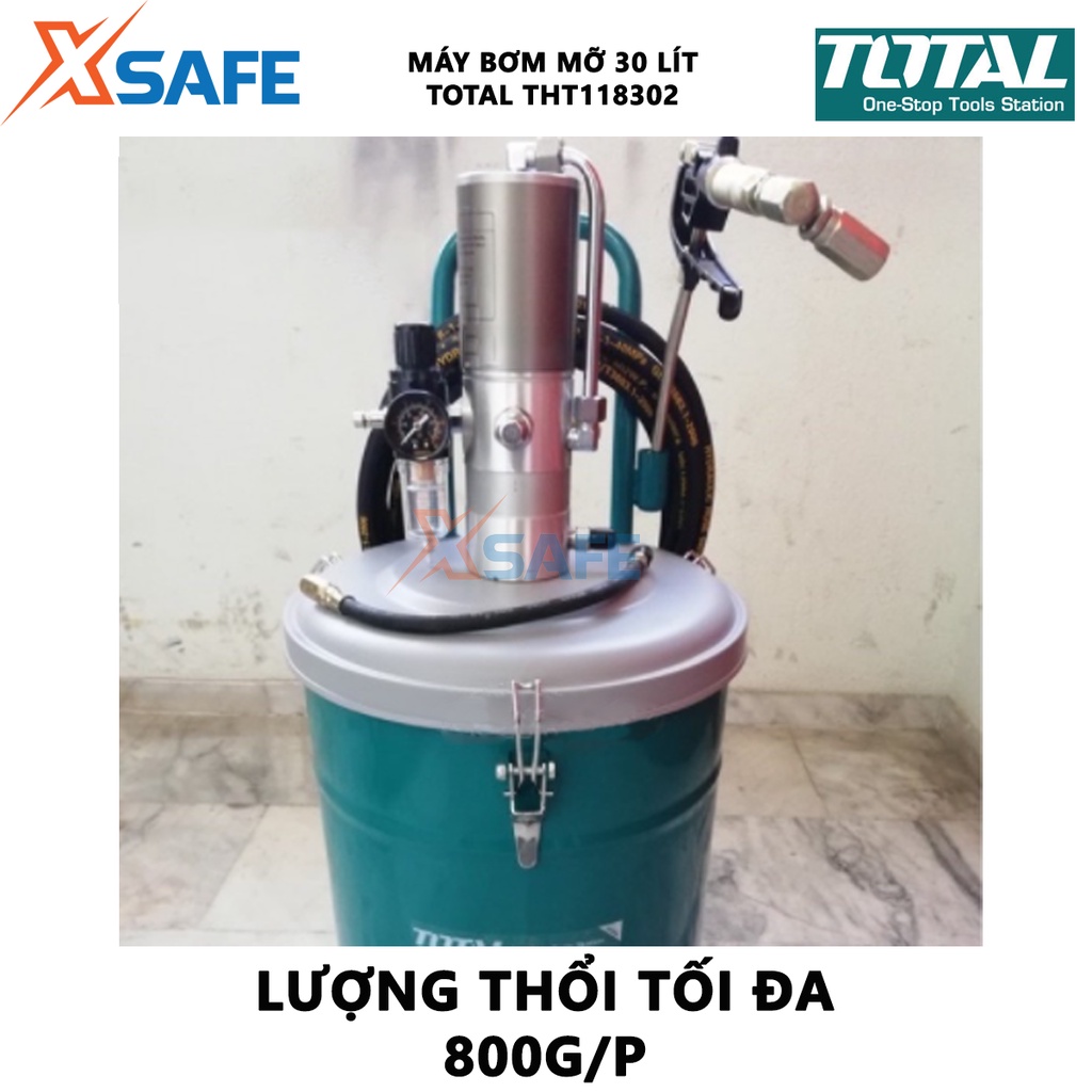 Máy bơm mỡ khí nén TOTAL THT118302 dung tích 30L thùng rỗng 330x430mm, áp suất 400 bar, lượng thổi 850g/p - chính hãng