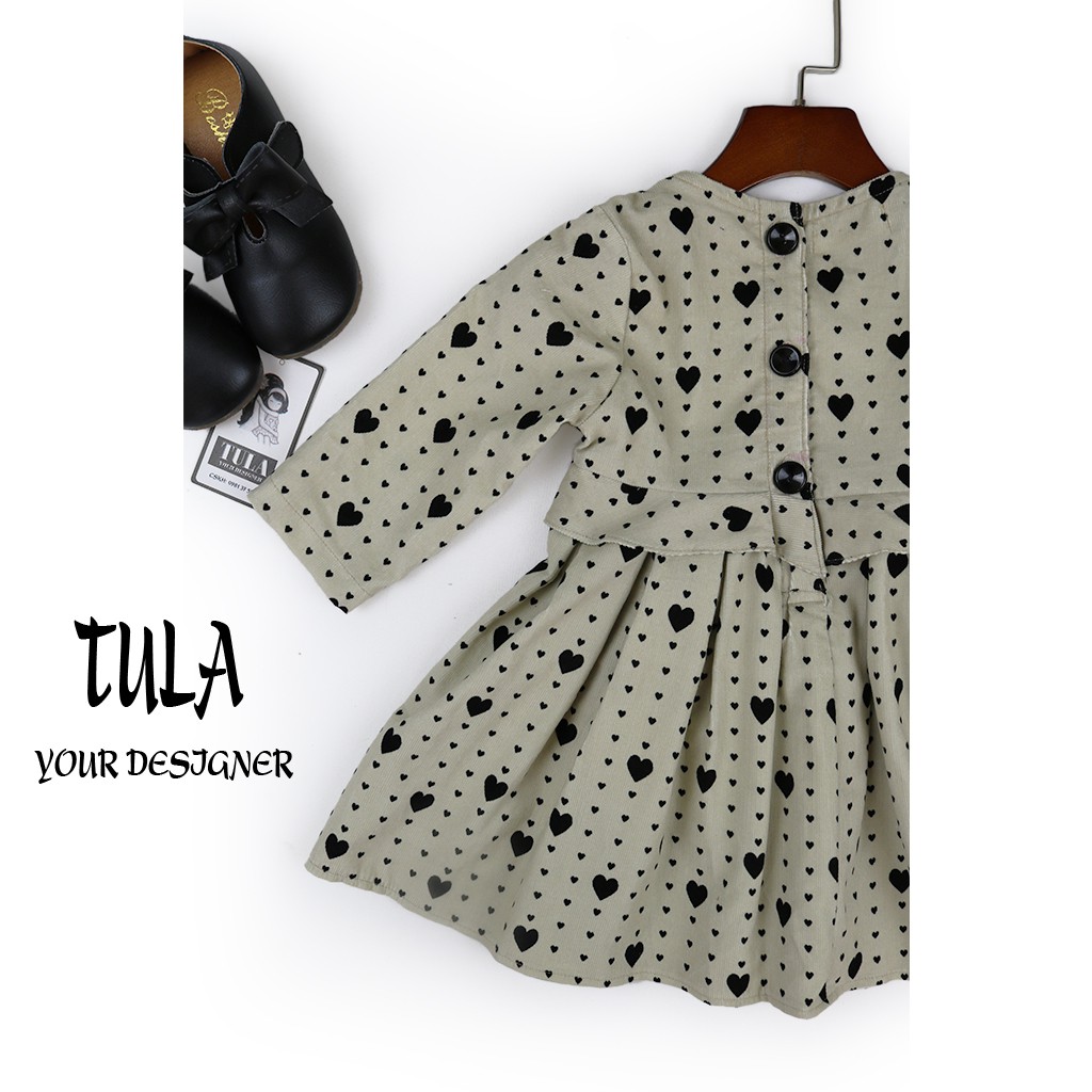 Váy Đầm Bé Gái Thu Đông Họa Tiết Đáng Yêu Vải Nhung Tăm Hàn Quốc