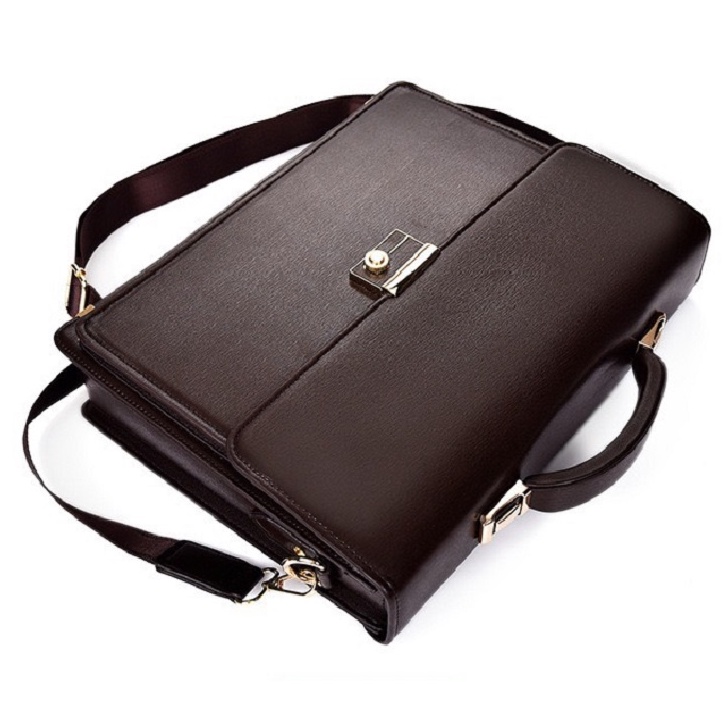 Túi xách cặp da công sở T50 khóa số đựng laptop 14 inch 38x29x8cm (Nâu-Đen) | BigBuy360 - bigbuy360.vn