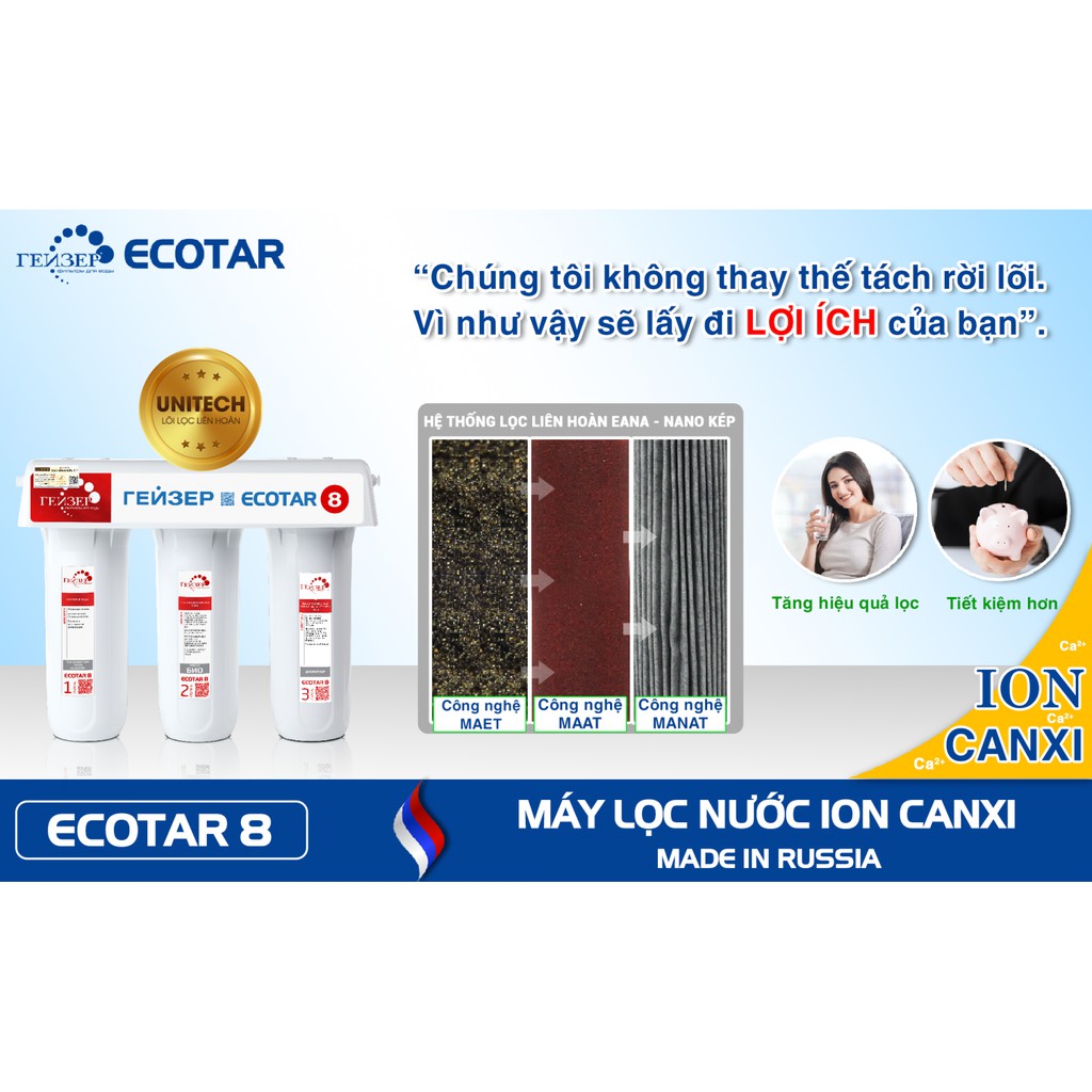 Máy Lọc Nước Nano Geyser Ecotar 8 - Không Dùng Điện Không Nước Thải