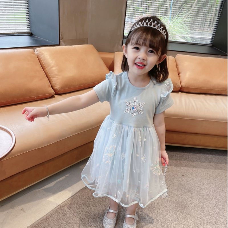 Đầm Công Chúa Phối Ren Lưới Thời Trang Mùa Hè Cho Bé Gái