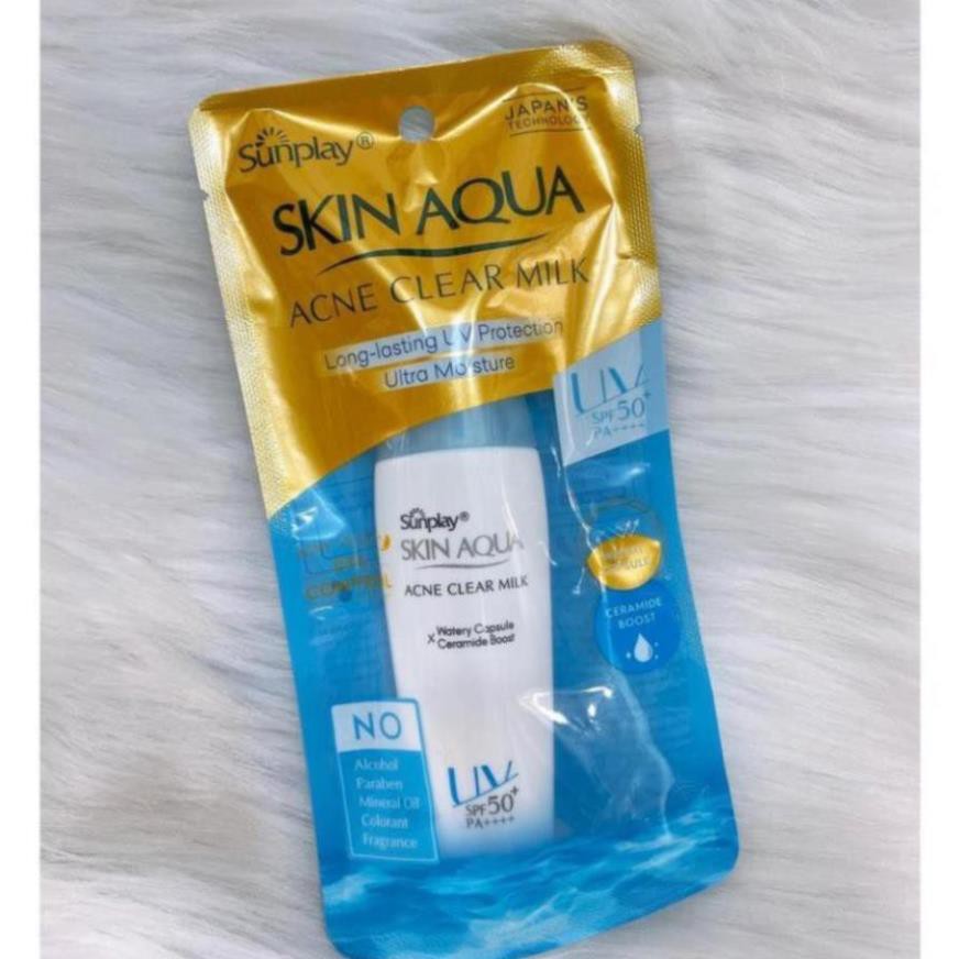 Kem chống nắng dưỡng da ngừa mụn Sunplay Skin Aqua Acne Clear Milk SPF50+, PA++++ [Mới 2021]