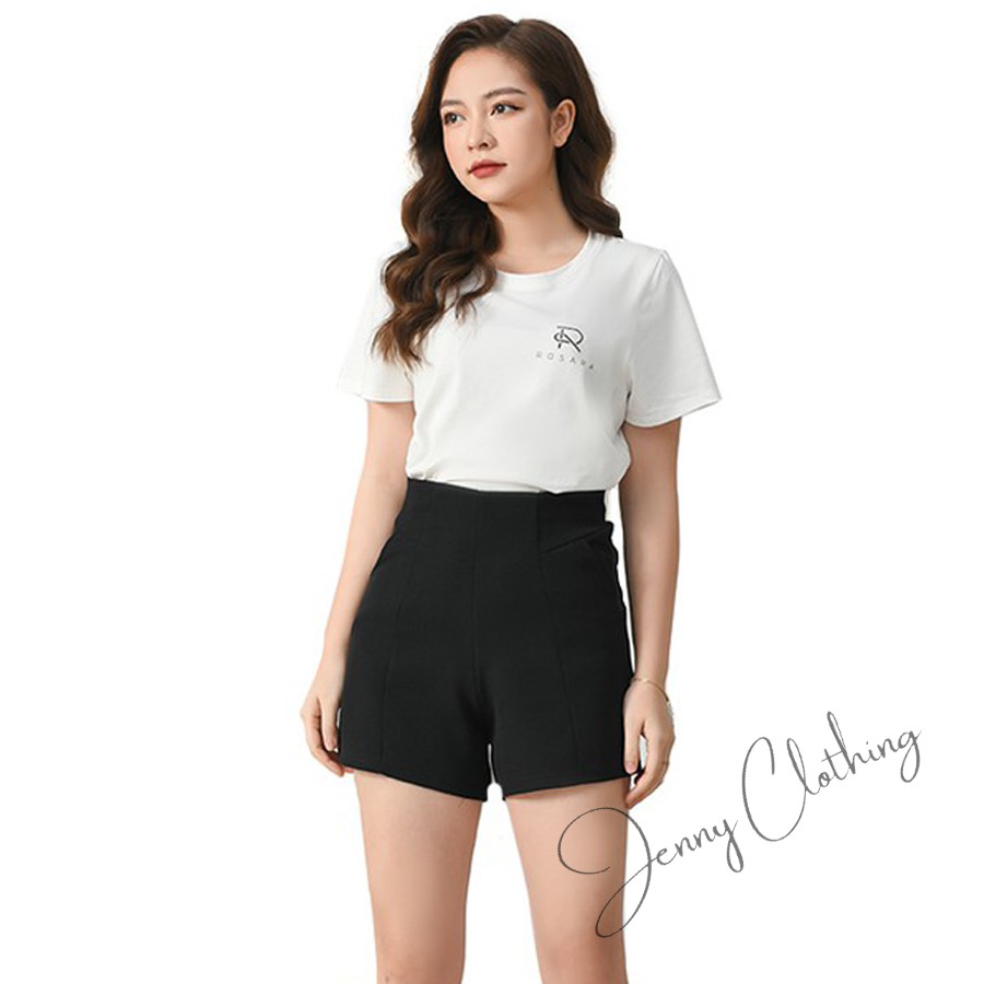 Quần short nữ cạp cao dáng ôm khóa sau 2 túi chéo - dáng quần sooc nữ màu đen trắng vải tuyết mưa mặc ở nhà đi chơi biển