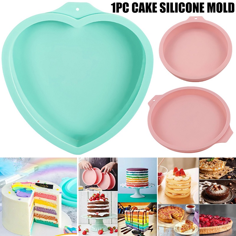 Khuôn Nướng Bánh Hình Tròn / Trái Tim Chất Liệu Silicon Chống Dính Kích Thước 4 / 6 / 8 Inch