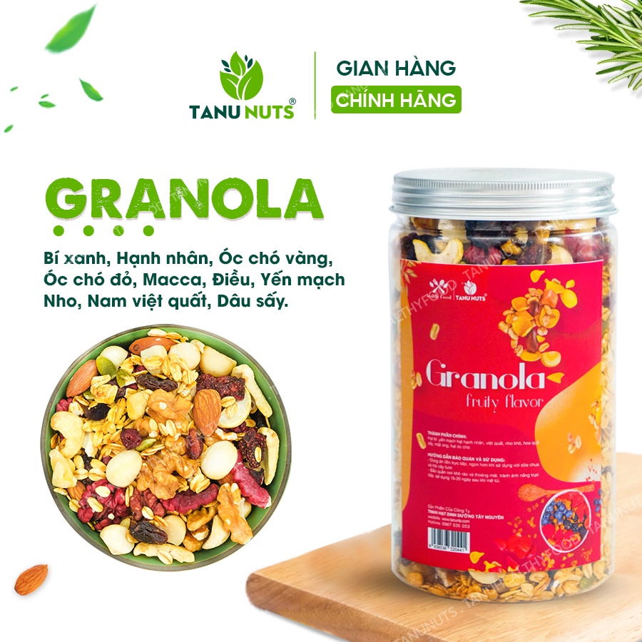 Granola siêu hạt 35% yến mạch TANU NUTS hũ 500g, ngũ cốc granola ăn kiêng giảm cân dinh dưỡng