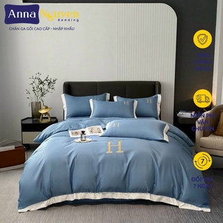 Bộ chăn ga gối đệm lụa thái drap giường phi bóng cao cấp bo chun drap - anna nguyen bedding