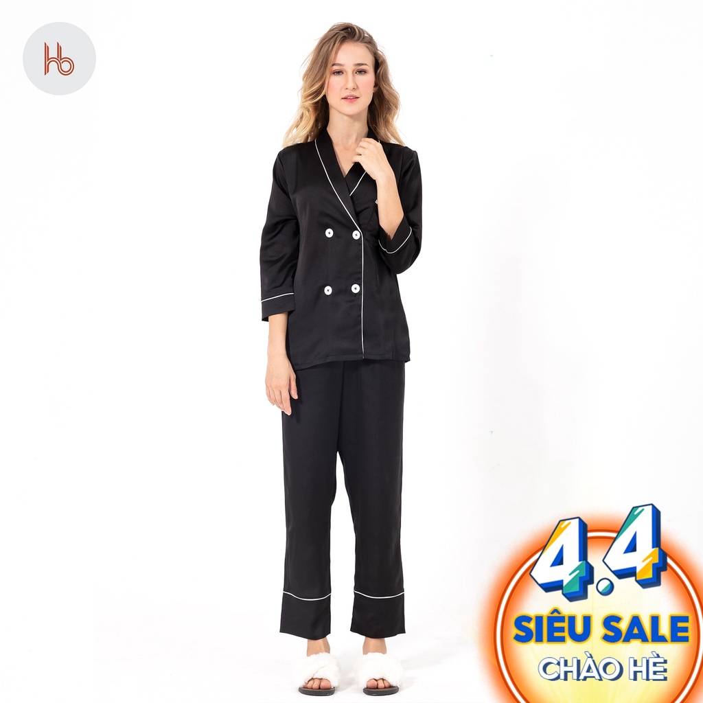 Set đồ bộ dài tay dài mặc nhà cổ vest Hibi HB108 - Quần có túi