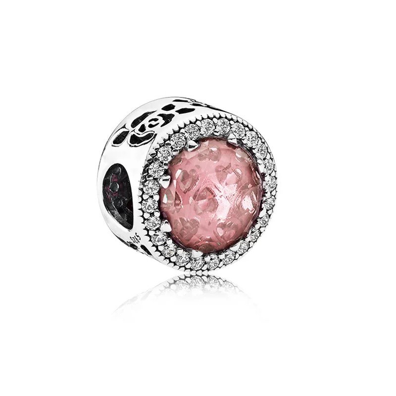 charm pan hoa  hồng đá nhiều màu viền đá trắng nhỏ bạc s925 cao cấp