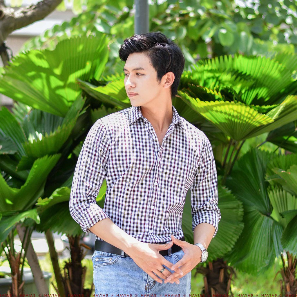 Sơ mi tay dài Havias kẻ sọc 3 màu vải Cotton 100% cao cấp