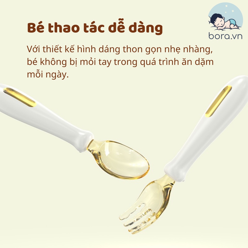 Thìa dĩa tập xúc PPSU cho bé, có thể uốn cong, kèm hộp đựng