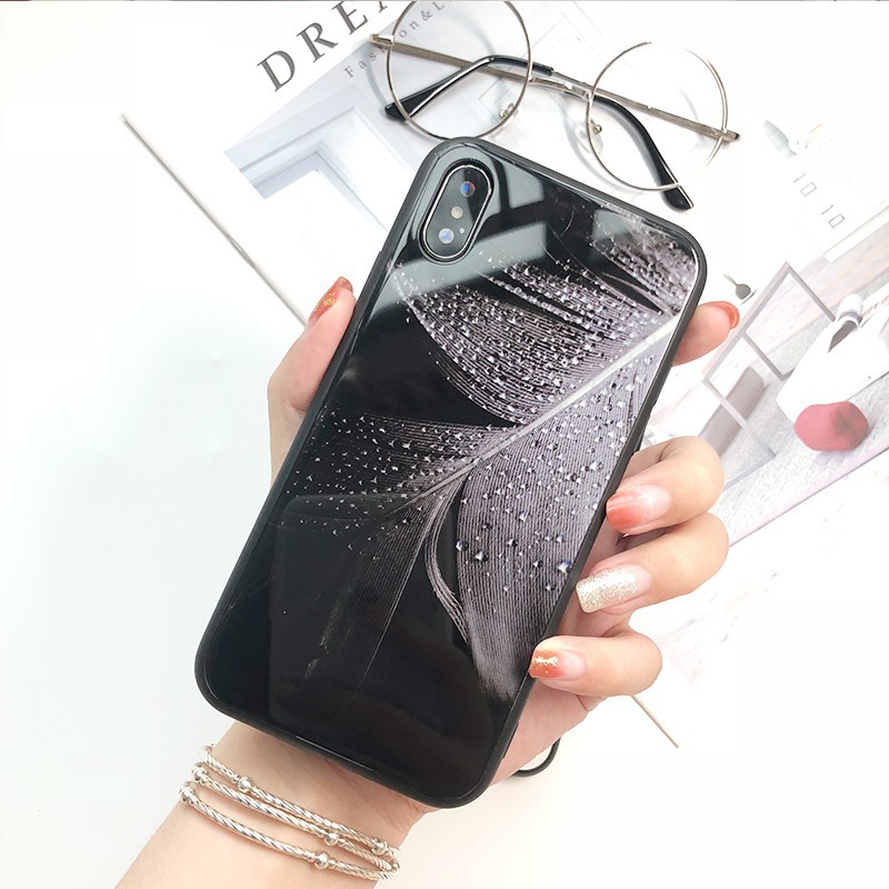 [SALE SỐC] ốp lưng iphone mặt lưng kính hình lông vũ 6 7 8 7plus 8 plus xs xr xsmax 11 12 13 pro max k235