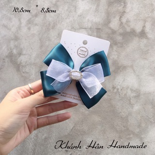 Kẹp tóc nơ xanh handmade size 10,5cm * 8,5cm cho bé gái ( ảnh thật )