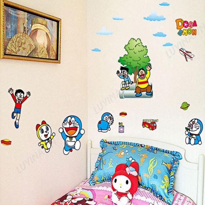 Tranh decal, decal dán tường trang trí phòng, tủ, góc học tập cho bé Doremon và những người bạn TE34