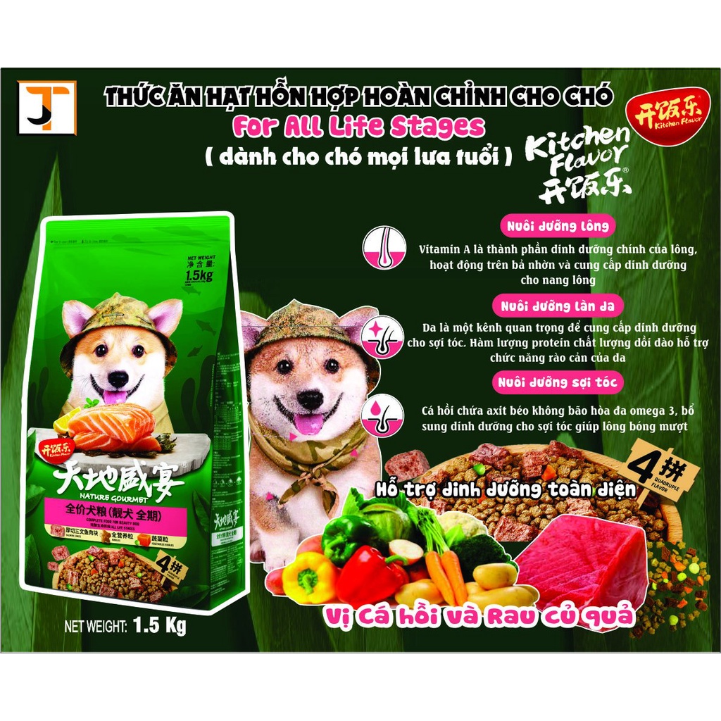 Thức ăn Kitchen Flavor cho chó mọi lứa tuổi - Vị CÁ HỒI VÀ RAU CỦ QUẢ