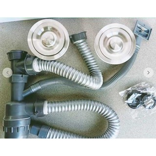 BỘ XẢ CHẬU RỬA CHÉN 2 HỘC INOX 304 PHI 140mm.