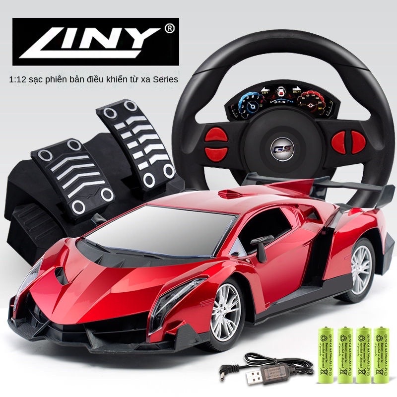 ĐỒ CHƠI XE HƠI ĐIỀU KHIỂN LAMBORGHINI CÓ VÔ LĂNG, SẠC, BÀN ĐẠP TL 1:16 - KHỦNG LONG TÍ HON
