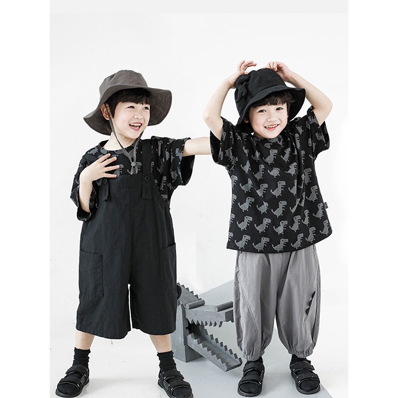 Bộ Áo Thun Cotton Tay Ngắn In Họa Tiết Hoạt Hình Khủng Long Và Chữ Dễ Phối Đồ Thời Trang Mùa Hè Phong Cách Hàn Quốc Cho Bé Trai Và Gái