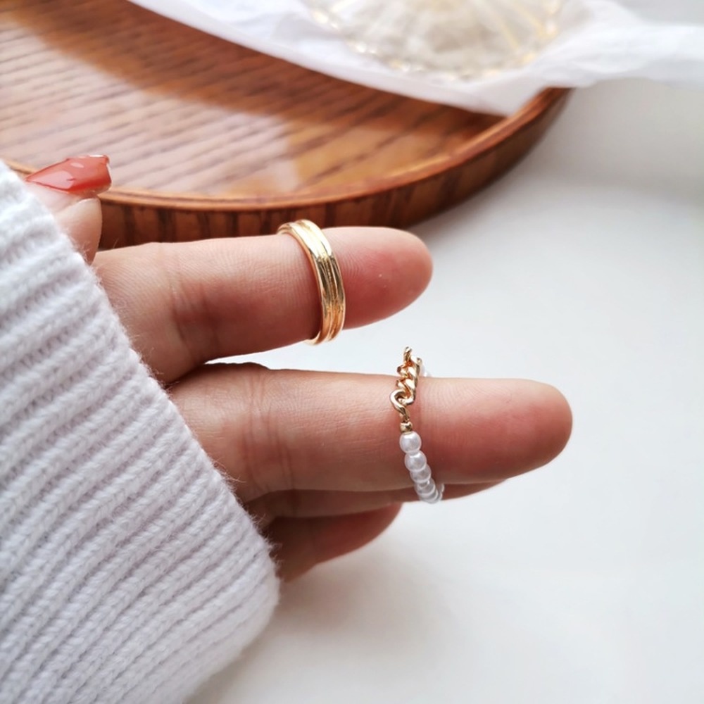 Nhẫn Hai Lớp Đính Ngọc Trai Thời Trang Hàn Quốc Cho Nữ