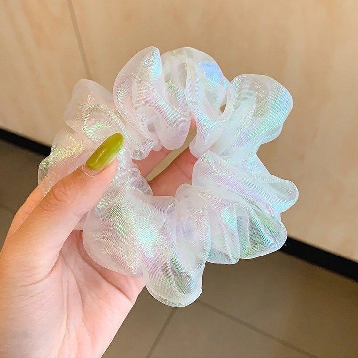 Dây Buộc Tóc Cao Su Co Giãn Phối Lưới Màu laser Thời Trang Cho Nữ