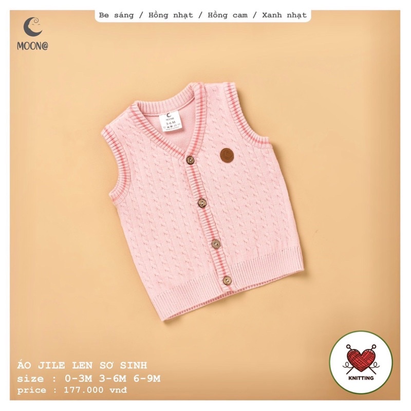 Moon - Áo gile len sơ sinh cúc giữa