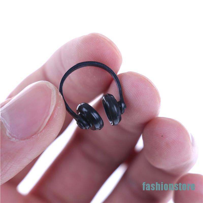 [fashionstore]1/12 Scale Dollhouse Miniature Accessories Black Earphone Headphone
